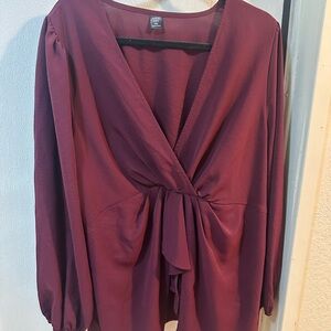 SHEIN Burgundy Twist-Front Long Sleeve Tunic